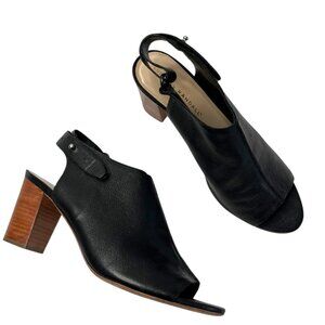 Loeffler Randall Black Leather Peep toe Block Heeled mule Sandals 9.5 B